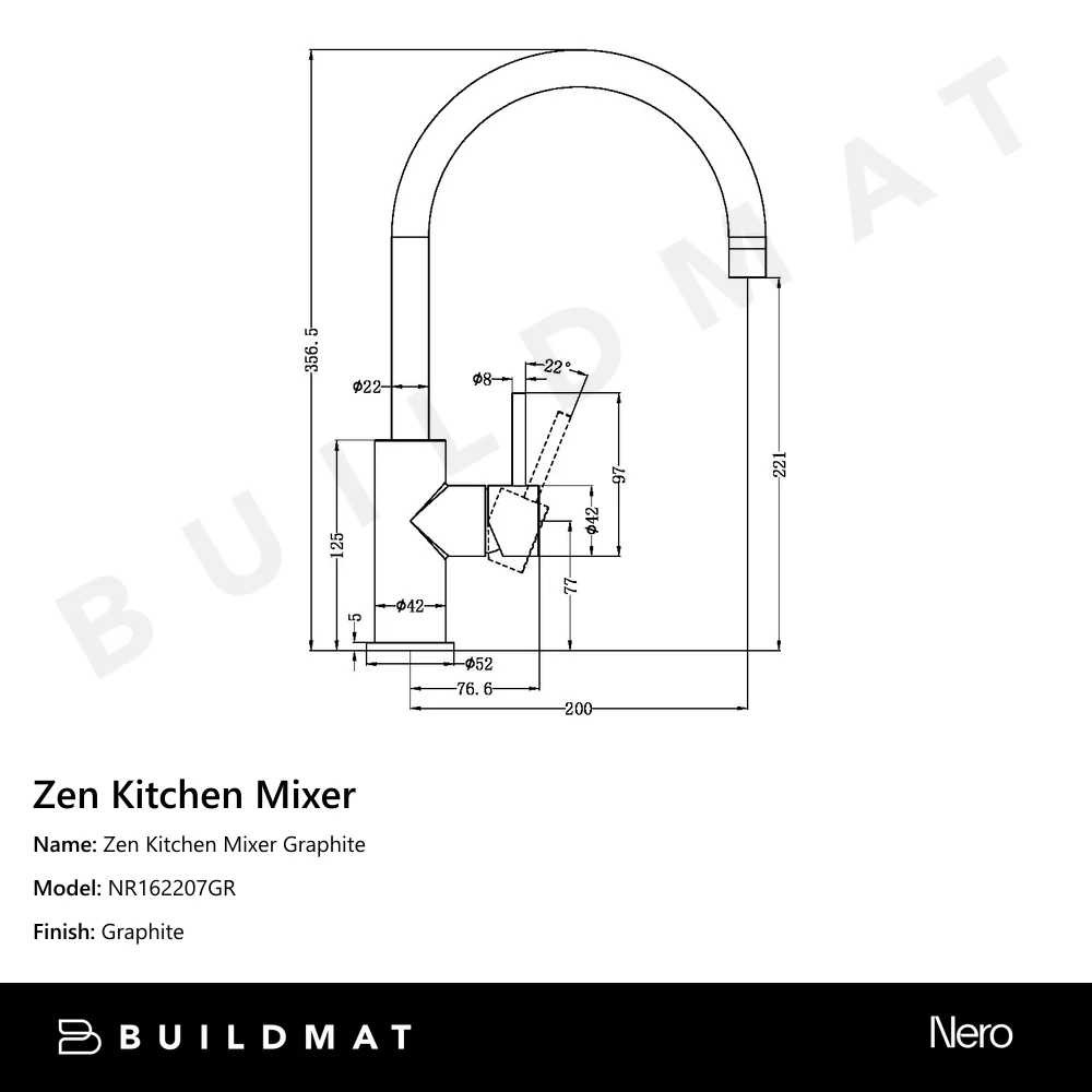 Nero Zen Kitchen Mixer Graphite - Image 4