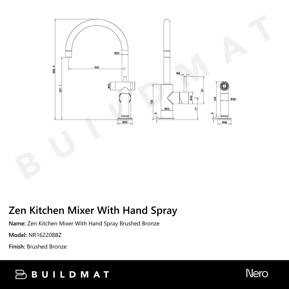 Nero Zen Kitchen Mixer With Hand Spray Brushed Bronze - Image 4