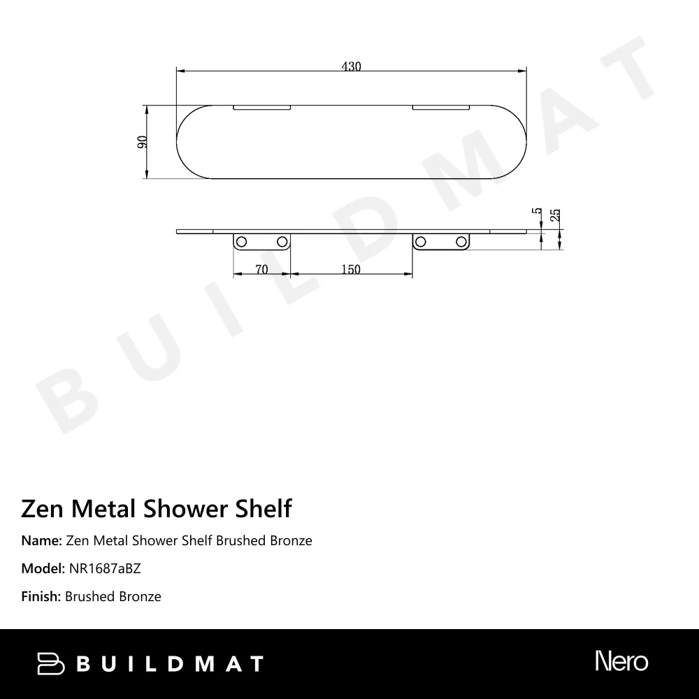 Nero Zen Metal Shower Shelf Brushed Bronze - Image 4