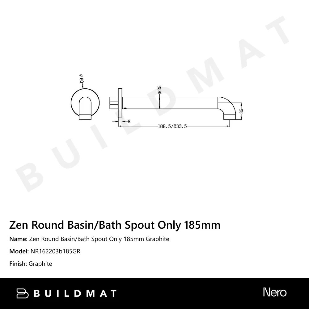 Nero Zen Round Basin/Bath Spout Only 185mm Graphite - Image 4