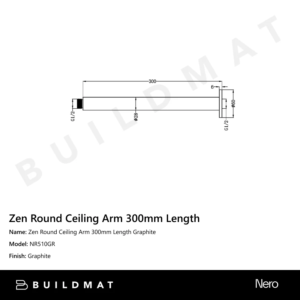 Nero Zen Round Ceiling Arm 300mm Length Graphite - Image 4