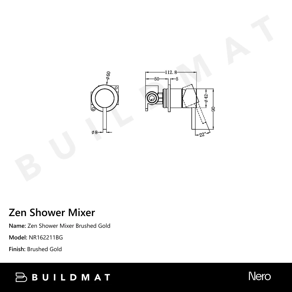 Nero Zen Shower Mixer Brushed Gold - Image 4