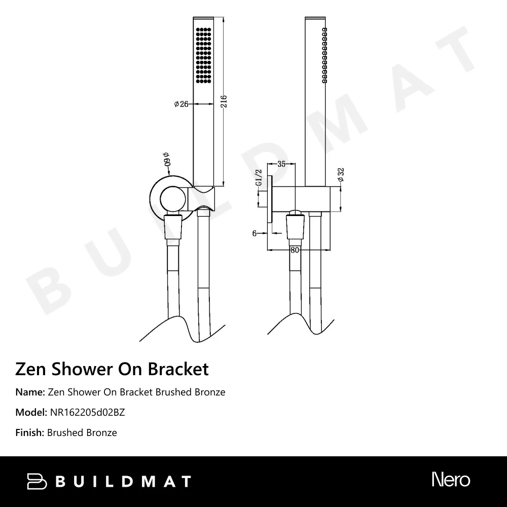 Nero Zen Shower On Bracket Brushed Bronze - Image 4