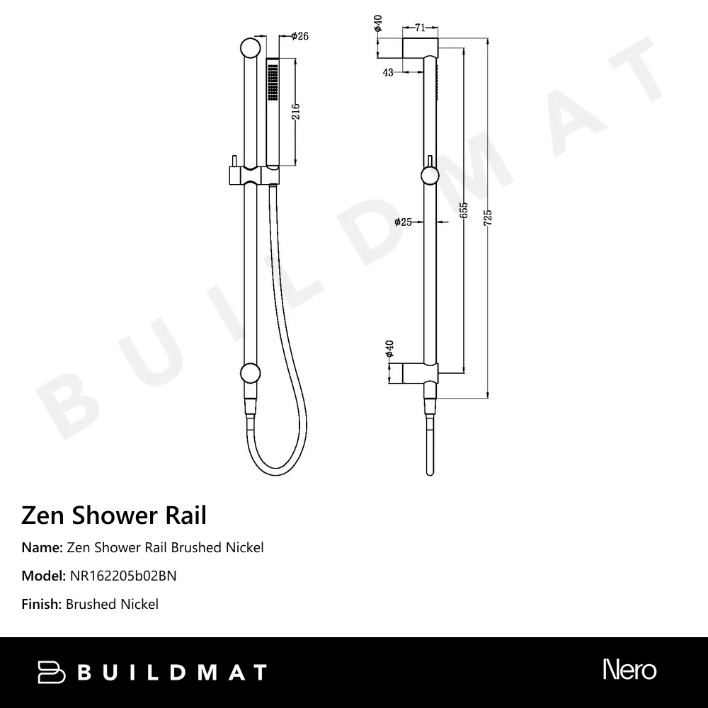 Nero Zen Shower Rail Brushed Nickel - Image 4
