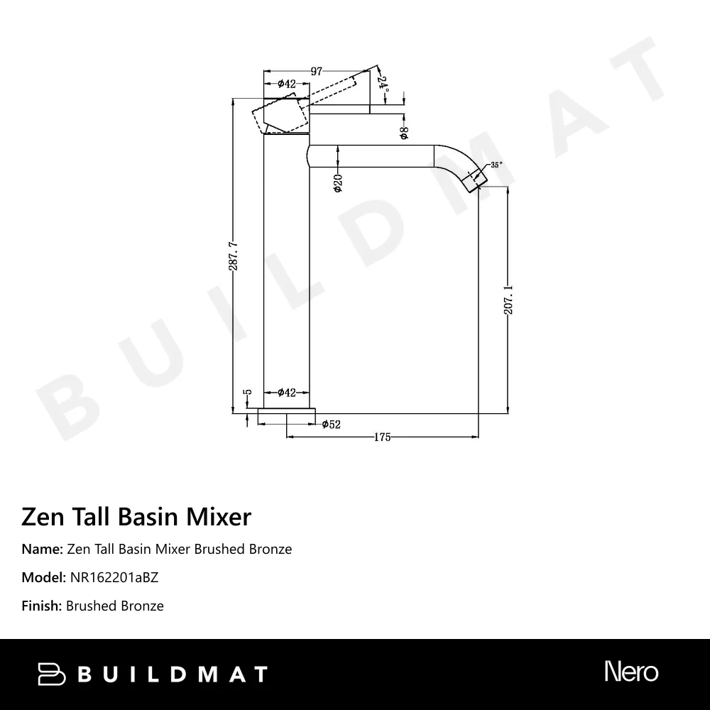 Nero Zen Tall Basin Mixer Brushed Bronze - Image 4