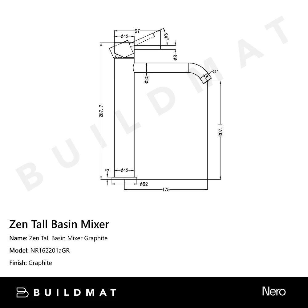 Nero Zen Tall Basin Mixer Graphite - Image 4