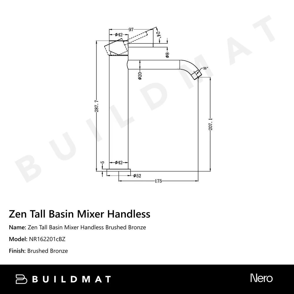 Nero Zen Tall Basin Mixer Handless Brushed Bronze - Image 4