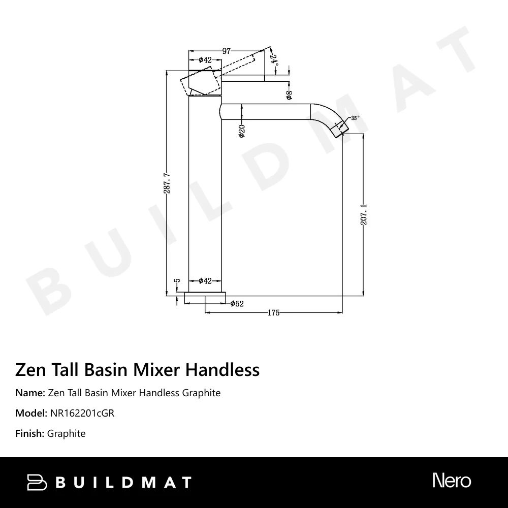 Nero Zen Tall Basin Mixer Handless Graphite - Image 4