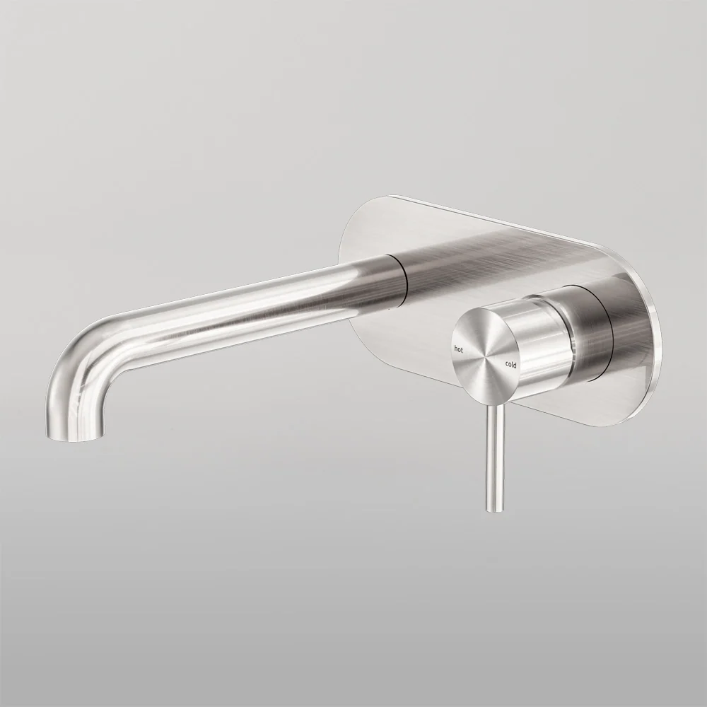 Nero Zen Wall Basin/Bath Mixer 185mm Spout Brushed Nickel - Image 2