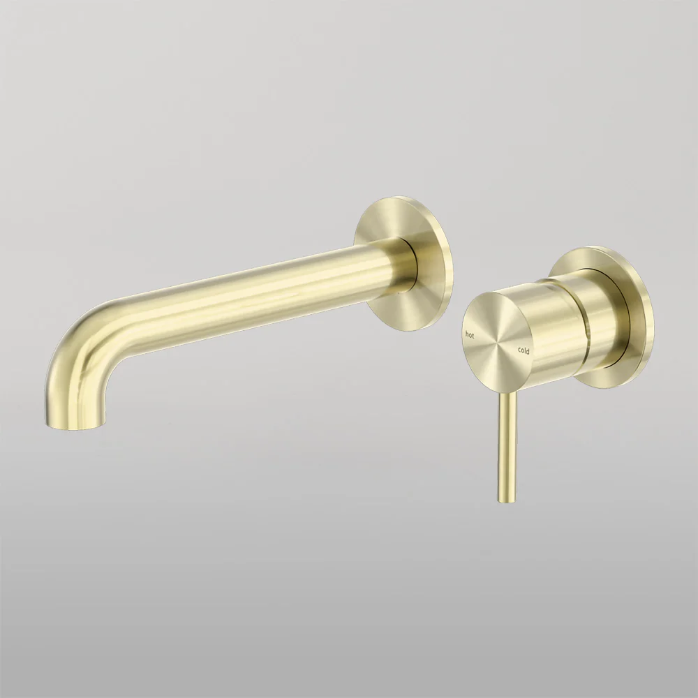 Nero Zen Wall Basin/Bath Mixer Separate Back Plate 185mm Spout Brushed Gold - Image 2