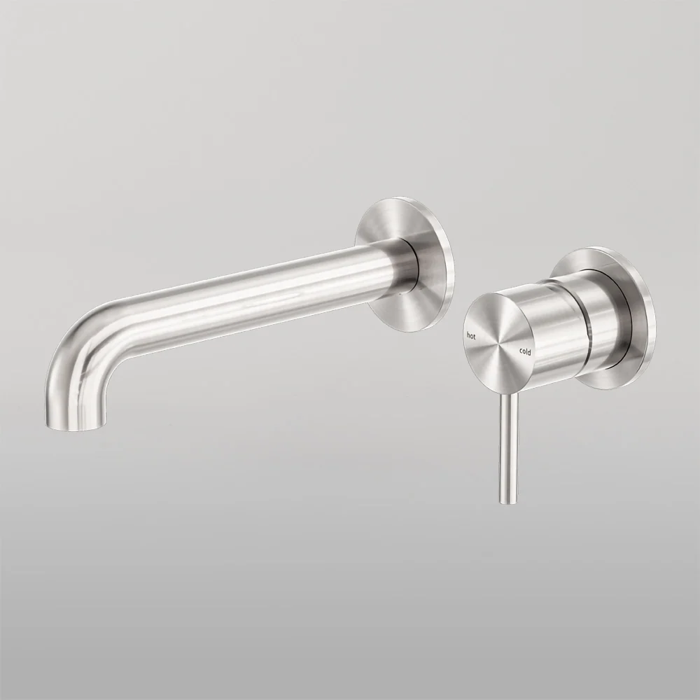 Nero Zen Wall Basin/Bath Mixer Separate Back Plate 185mm Spout Brushed Nickel - Image 2