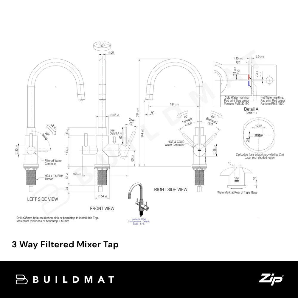 Zip Water 3 Way Filtered Mixer Tap Stainless Steel - Image 4